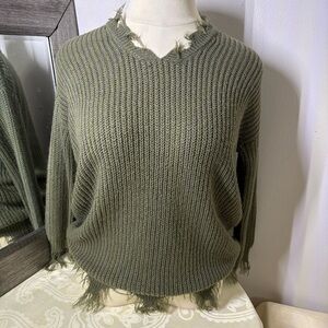 Fashion Nova Olive V-Neck fringed Sweater dress